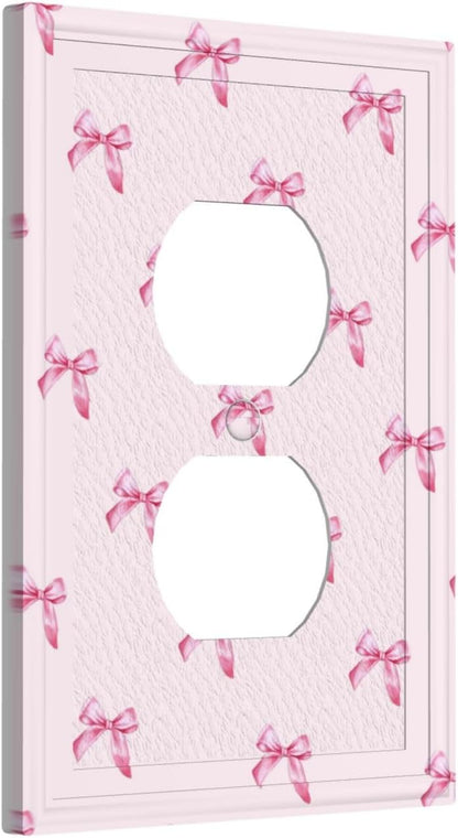 Pink Bow Cute Girls Light Switch Cover Outlet Covers Wall Plate Decorative Electrical Receptacle Switchplate Faceplate for Bedroom Home Bathroom