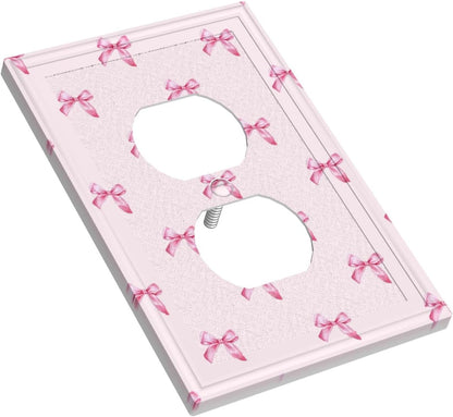 Pink Bow Cute Girls Light Switch Cover Outlet Covers Wall Plate Decorative Electrical Receptacle Switchplate Faceplate for Bedroom Home Bathroom