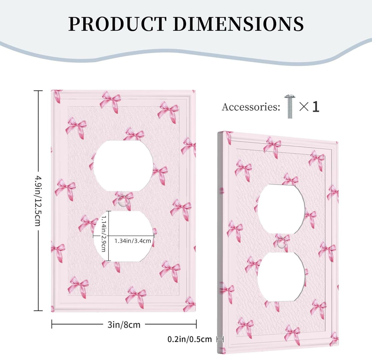 Pink Bow Cute Girls Light Switch Cover Outlet Covers Wall Plate Decorative Electrical Receptacle Switchplate Faceplate for Bedroom Home Bathroom