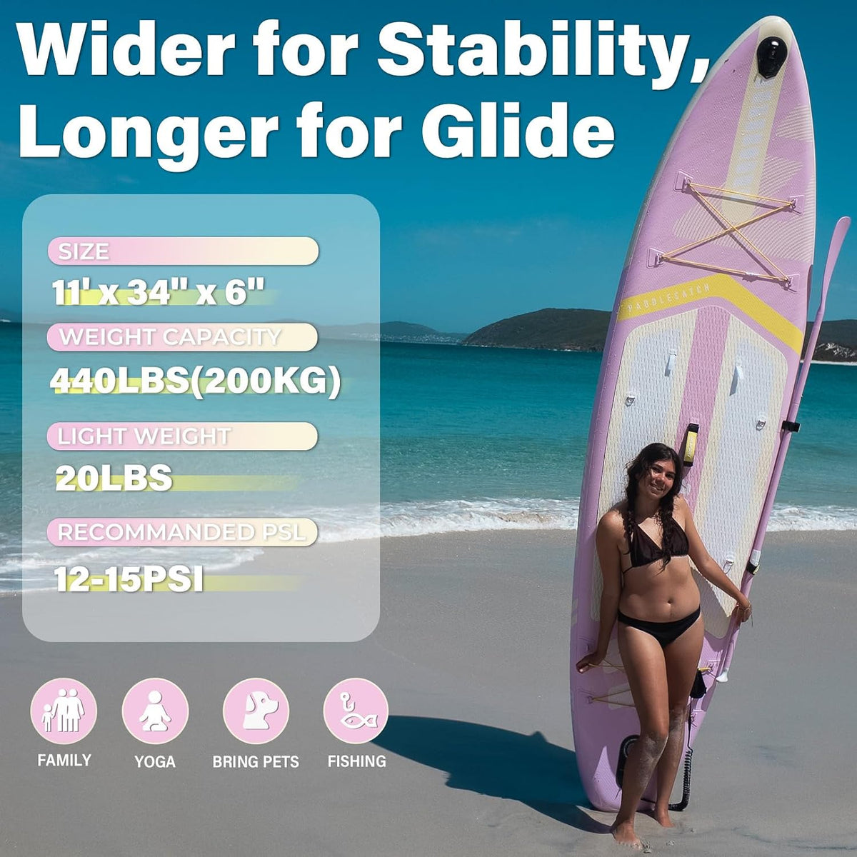 11' Inflatable Stand-Up Paddle Board with Upgraded SUP Accessories Kit | Extra Wide 34" Design | Non-Slip Deck | Premium SUP Board for Adults & Youth of All Levels
