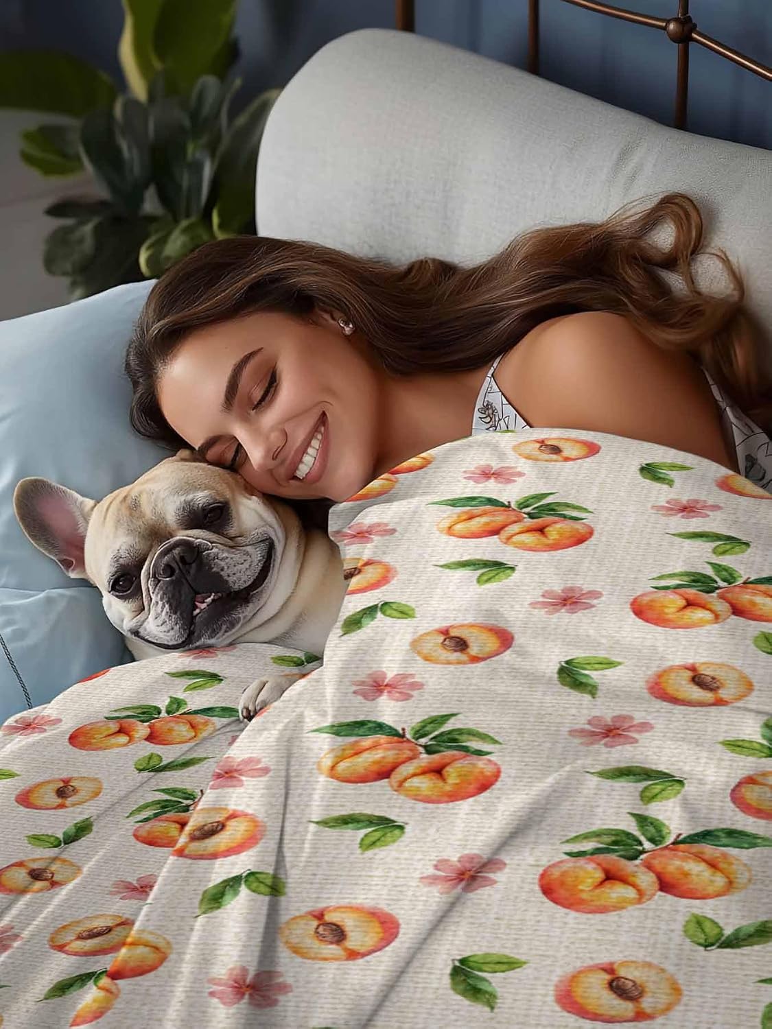 Flat Sheet Only Bedding Top Sheet Twin Summer Peaches Pink Flower Soft Microfiber Breathable Bed Sheets, Retro Floral on Linen Flat Sheets for Bedroom Sofa Men/Women