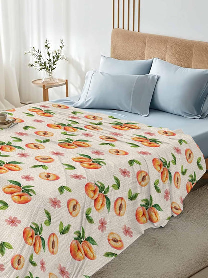 Flat Sheet Only Bedding Top Sheet Twin Summer Peaches Pink Flower Soft Microfiber Breathable Bed Sheets, Retro Floral on Linen Flat Sheets for Bedroom Sofa Men/Women