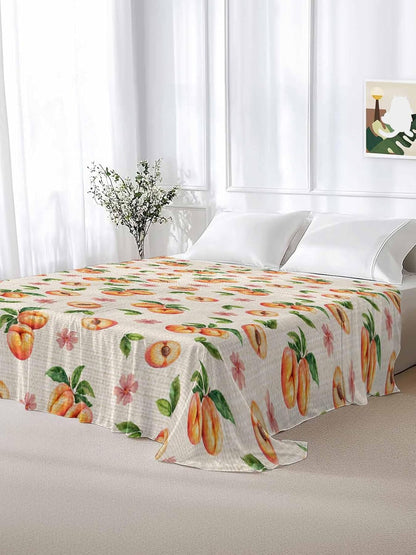 Flat Sheet Only Bedding Top Sheet Twin Summer Peaches Pink Flower Soft Microfiber Breathable Bed Sheets, Retro Floral on Linen Flat Sheets for Bedroom Sofa Men/Women
