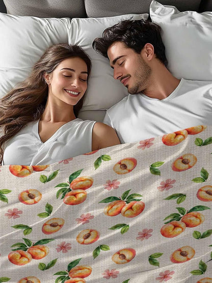 Flat Sheet Only Bedding Top Sheet Twin Summer Peaches Pink Flower Soft Microfiber Breathable Bed Sheets, Retro Floral on Linen Flat Sheets for Bedroom Sofa Men/Women
