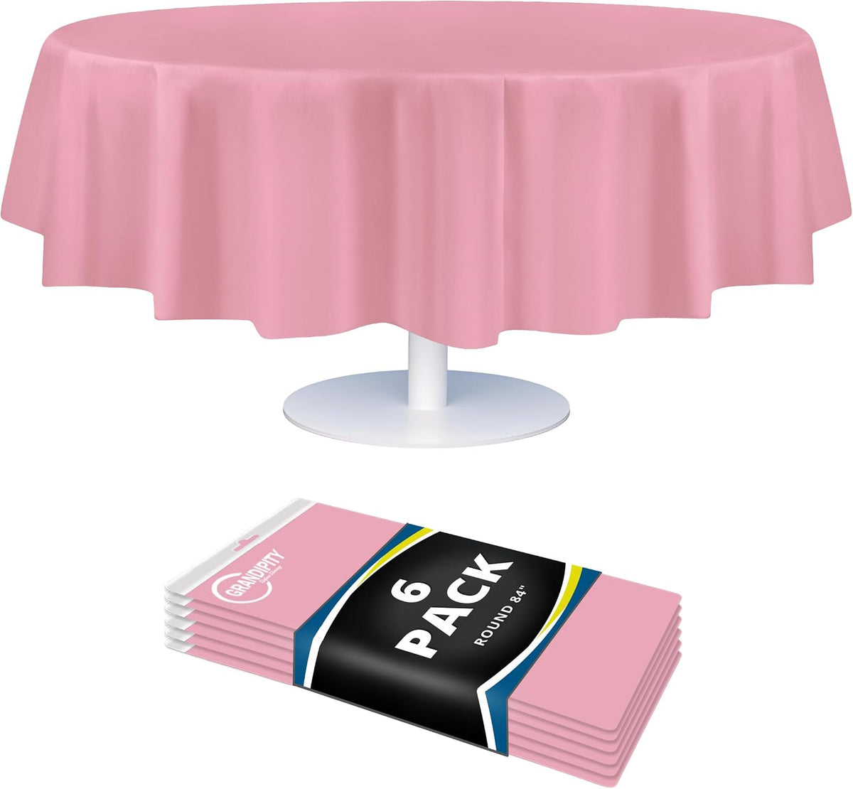 Pink Plastic Table Cloth Disposable (6 Pk) 84in Round Tablecloth Premium Party Table Cloths Disposable - Perfect Table Cloth Round Cover for Any Table Up to 6 Feet