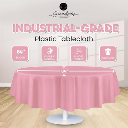 Pink Plastic Table Cloth Disposable (6 Pk) 84in Round Tablecloth Premium Party Table Cloths Disposable - Perfect Table Cloth Round Cover for Any Table Up to 6 Feet