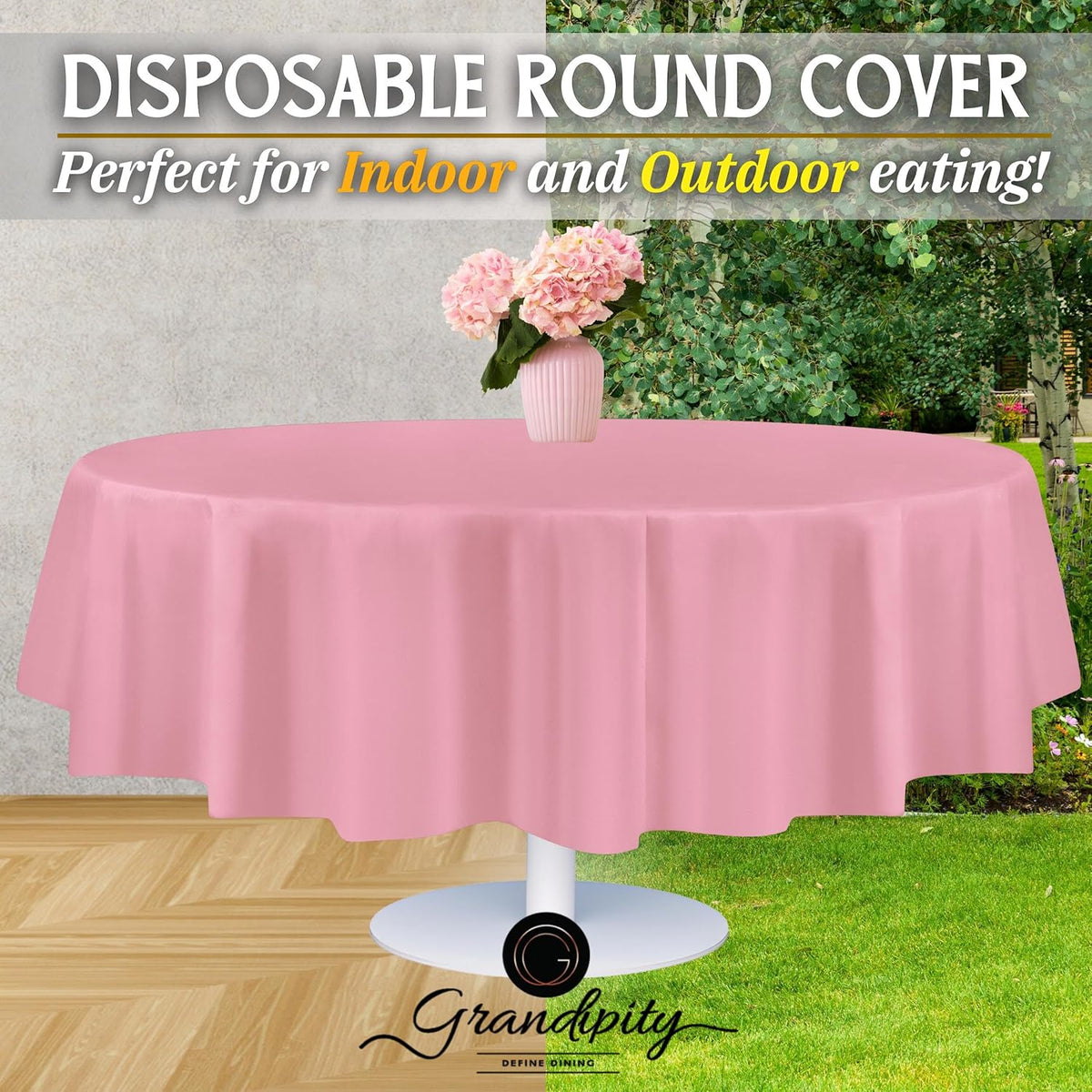 Pink Plastic Table Cloth Disposable (6 Pk) 84in Round Tablecloth Premium Party Table Cloths Disposable - Perfect Table Cloth Round Cover for Any Table Up to 6 Feet