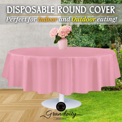 Pink Plastic Table Cloth Disposable (6 Pk) 84in Round Tablecloth Premium Party Table Cloths Disposable - Perfect Table Cloth Round Cover for Any Table Up to 6 Feet