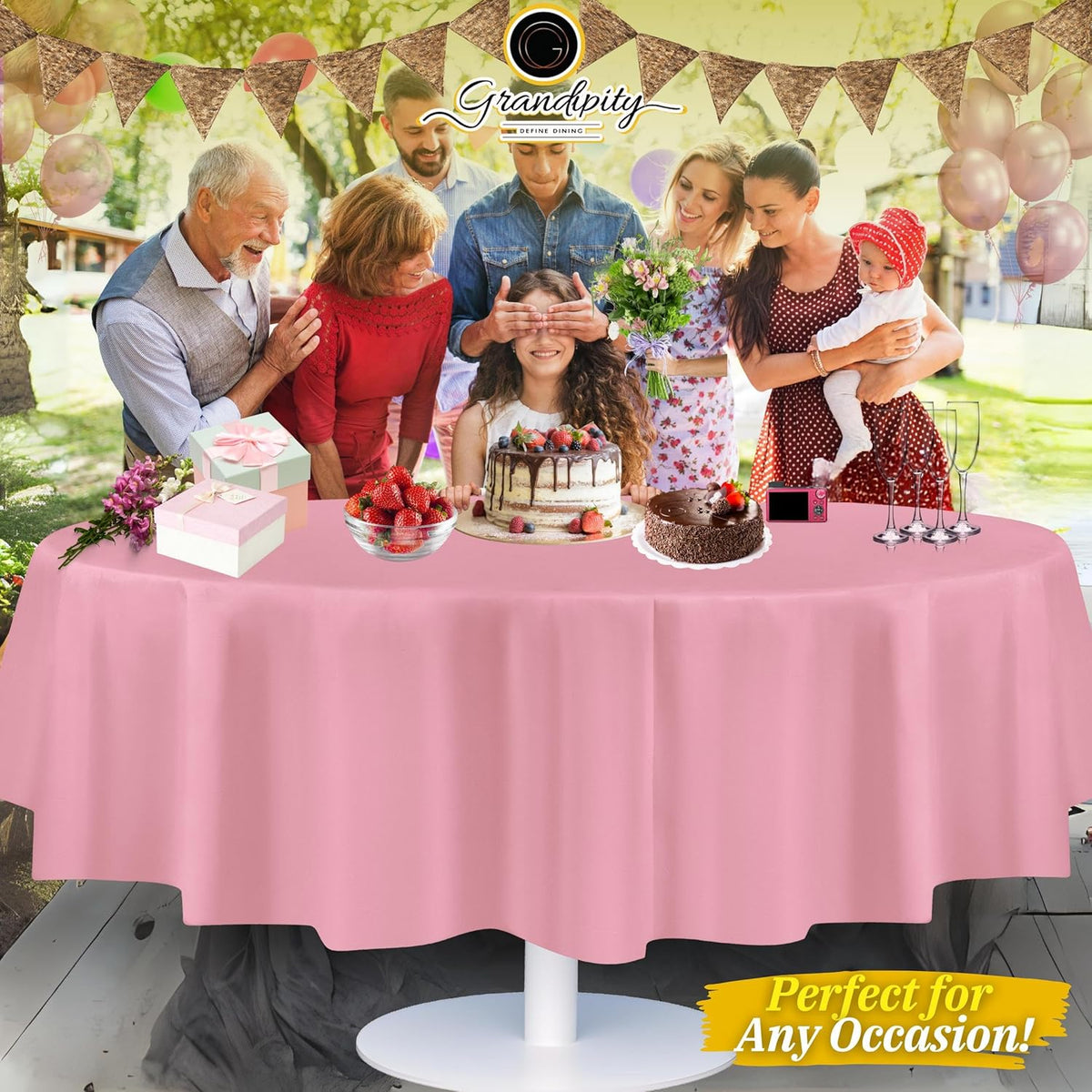 Pink Plastic Table Cloth Disposable (6 Pk) 84in Round Tablecloth Premium Party Table Cloths Disposable - Perfect Table Cloth Round Cover for Any Table Up to 6 Feet
