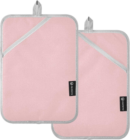 2 Pack Pot Holders, Solid Color Light Pink Print Oven Mitts Hot Pads Sets for Ovens Cooking Baking Pans, Square 7x9.8 in