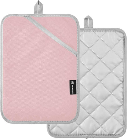 2 Pack Pot Holders, Solid Color Light Pink Print Oven Mitts Hot Pads Sets for Ovens Cooking Baking Pans, Square 7x9.8 in