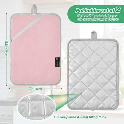 2 Pack Pot Holders, Solid Color Light Pink Print Oven Mitts Hot Pads Sets for Ovens Cooking Baking Pans, Square 7x9.8 in