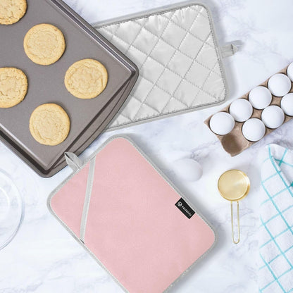 2 Pack Pot Holders, Solid Color Light Pink Print Oven Mitts Hot Pads Sets for Ovens Cooking Baking Pans, Square 7x9.8 in