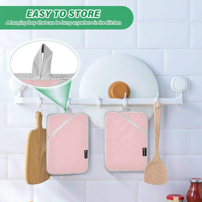2 Pack Pot Holders, Solid Color Light Pink Print Oven Mitts Hot Pads Sets for Ovens Cooking Baking Pans, Square 7x9.8 in