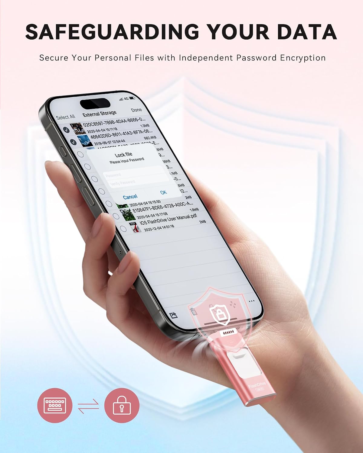 Apple MFi Certified 128GB Flash Drive for iPhone Thumb Drive Photo Stick, USB Memory Stick iPhone Flash Drive for Photos Videos, High Speed Jump Drive Compatible for iPhone/iPad/Android/PC (Pink)