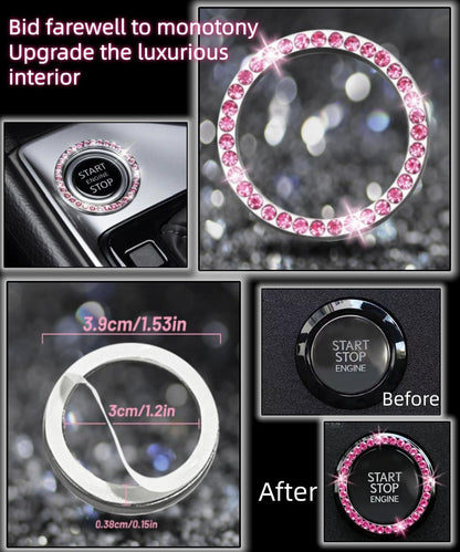 11 pcs Bling Car Accessories Set for Women, Steering Wheel Cover, Sparkly Seat Belt Covers, Daisy Vent Clips, Bling Shift Cover，Universal Fit Most Cars (Pink Diamond)