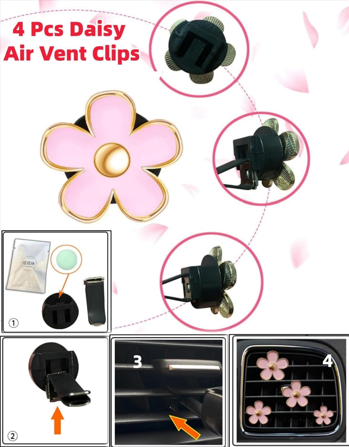 11 pcs Bling Car Accessories Set for Women, Steering Wheel Cover, Sparkly Seat Belt Covers, Daisy Vent Clips, Bling Shift Cover，Universal Fit Most Cars (Pink Diamond)