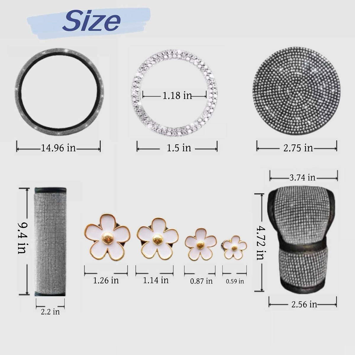 11 pcs Bling Car Accessories Set for Women, Steering Wheel Cover, Sparkly Seat Belt Covers, Daisy Vent Clips, Bling Shift Cover，Universal Fit Most Cars (Pink Diamond)