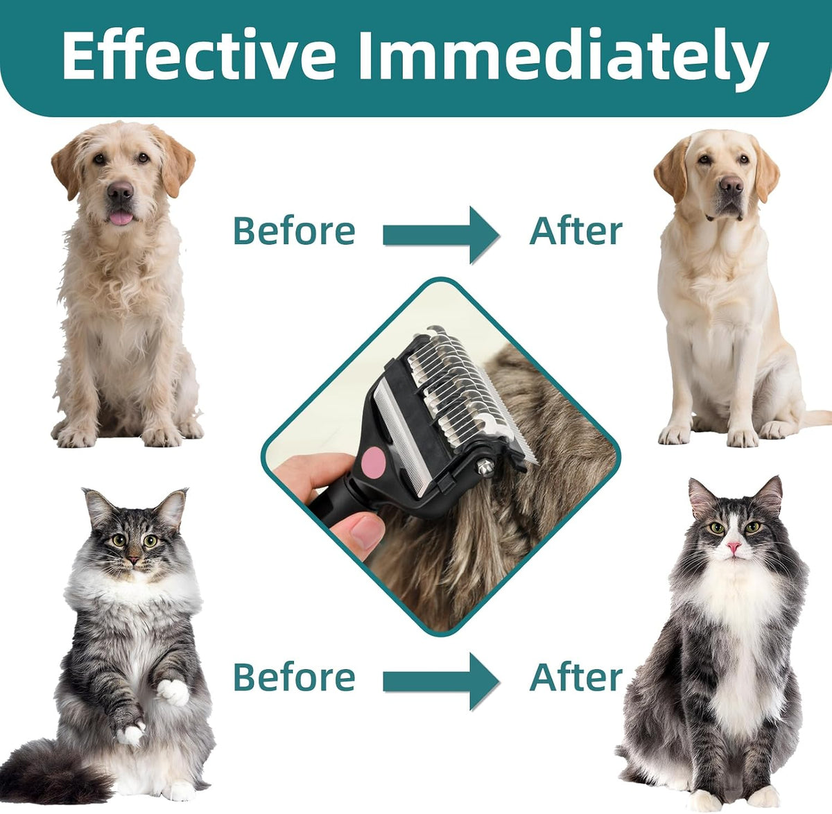 3-IN-1 Pet Grooming Tool - Undercoat Rake, Dematting Comb & Deshedding Brush for Cats, Dogs, Horses - Removes Mats, Tangles & Loose Fur, Reduces Shedding & Prevents Hair Mess (Pink)
