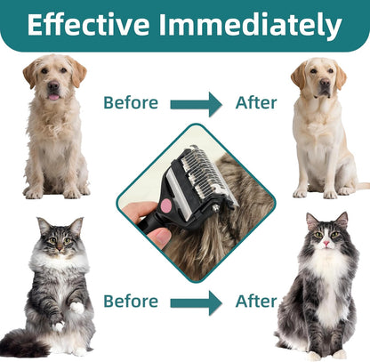 3-IN-1 Pet Grooming Tool - Undercoat Rake, Dematting Comb & Deshedding Brush for Cats, Dogs, Horses - Removes Mats, Tangles & Loose Fur, Reduces Shedding & Prevents Hair Mess (Pink)