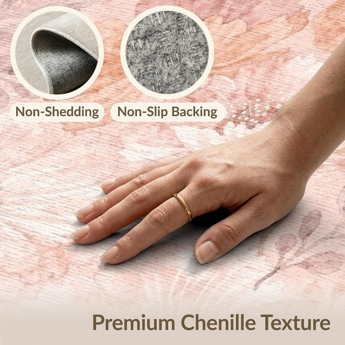 4'x6' Washable Bohemian Botanical Area Rug, Peach Flatwoven Floor Mat Non-Slip Chair-Friendly Carpet for Home Office, Gaming Room, Under Desk | Ref:2112574