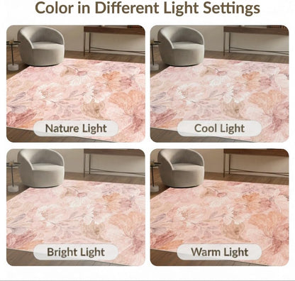 4'x6' Washable Bohemian Botanical Area Rug, Peach Flatwoven Floor Mat Non-Slip Chair-Friendly Carpet for Home Office, Gaming Room, Under Desk | Ref:2112574