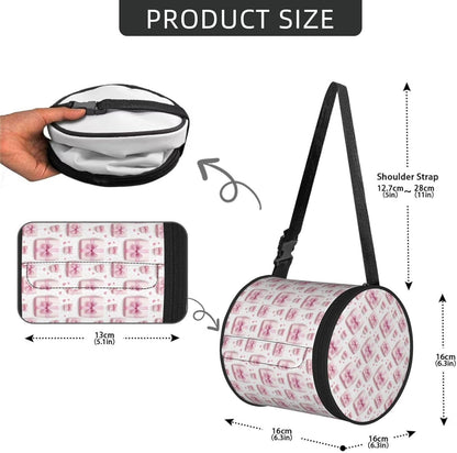 Round Car Tissue Holder - Pink Ribbon Box Print Foldable Portable Tissue Cover Cube Hanging Toilet Paper Dispenser with Strap, Organizer for Travel Car Seat Camping Bathroom Decor