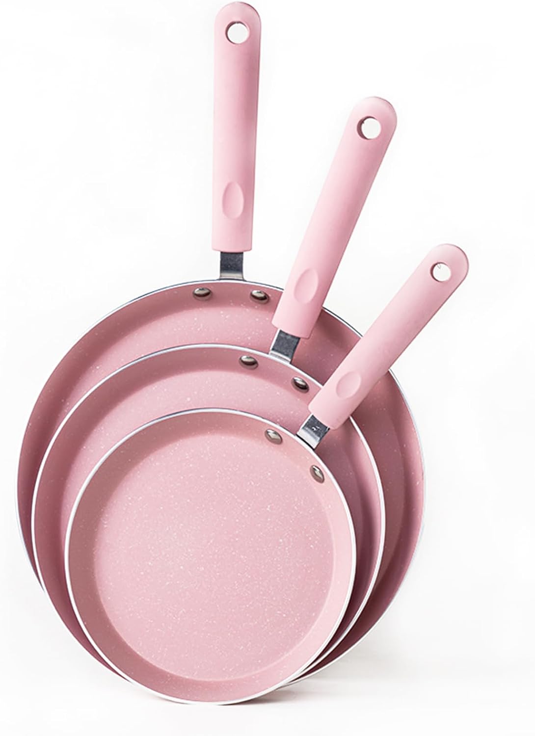 Nonstick Frying Pan Set，3 Piece Pots and Pans Set Nonstick，Pink Kitchen Cookware Sets with Non Stick Pan Coating,10 Inch,8 Inch and 6 Inch Non Stick Cooking Set Suitable for All Stoves (Pink)