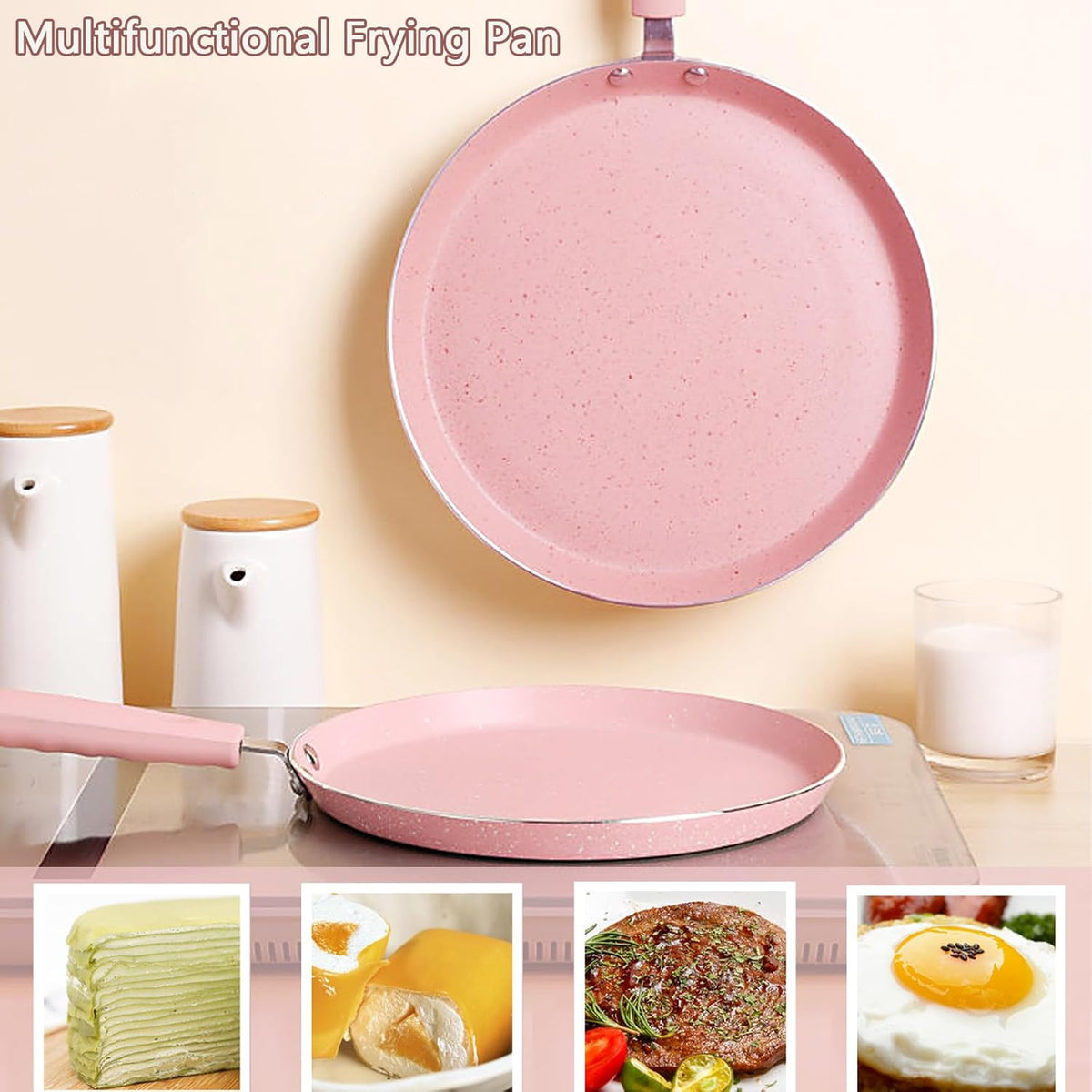 Nonstick Frying Pan Set，3 Piece Pots and Pans Set Nonstick，Pink Kitchen Cookware Sets with Non Stick Pan Coating,10 Inch,8 Inch and 6 Inch Non Stick Cooking Set Suitable for All Stoves (Pink)