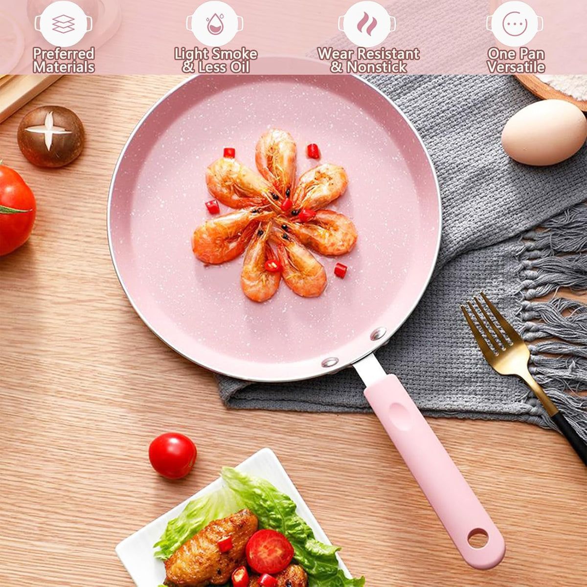 Nonstick Frying Pan Set，3 Piece Pots and Pans Set Nonstick，Pink Kitchen Cookware Sets with Non Stick Pan Coating,10 Inch,8 Inch and 6 Inch Non Stick Cooking Set Suitable for All Stoves (Pink)