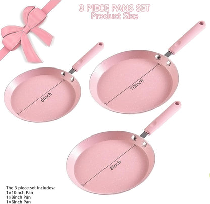 Nonstick Frying Pan Set，3 Piece Pots and Pans Set Nonstick，Pink Kitchen Cookware Sets with Non Stick Pan Coating,10 Inch,8 Inch and 6 Inch Non Stick Cooking Set Suitable for All Stoves (Pink)