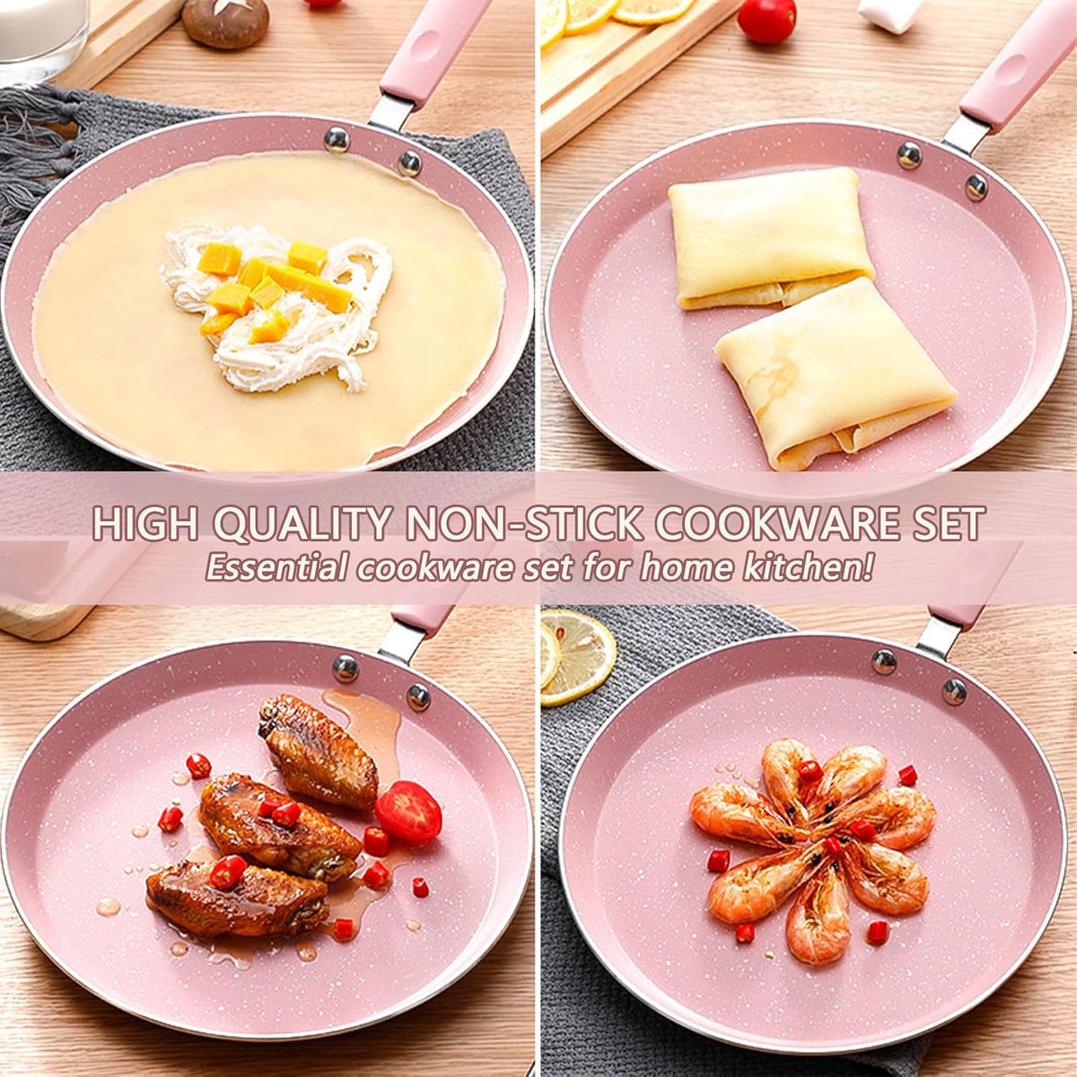 Nonstick Frying Pan Set，3 Piece Pots and Pans Set Nonstick，Pink Kitchen Cookware Sets with Non Stick Pan Coating,10 Inch,8 Inch and 6 Inch Non Stick Cooking Set Suitable for All Stoves (Pink)