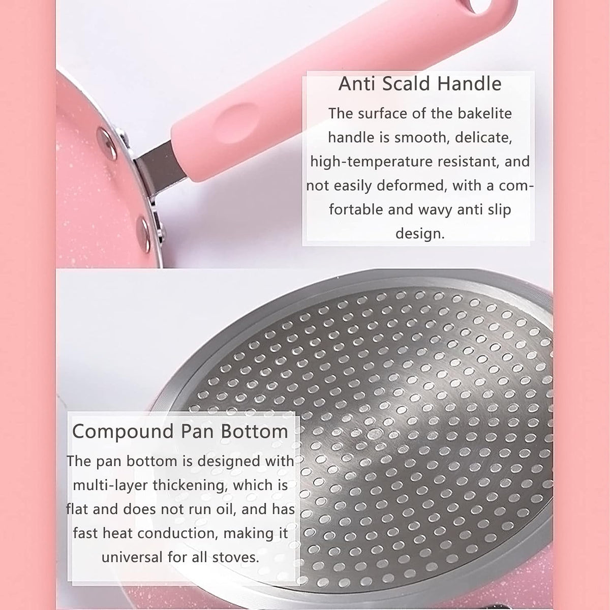 Nonstick Frying Pan Set，3 Piece Pots and Pans Set Nonstick，Pink Kitchen Cookware Sets with Non Stick Pan Coating,10 Inch,8 Inch and 6 Inch Non Stick Cooking Set Suitable for All Stoves (Pink)