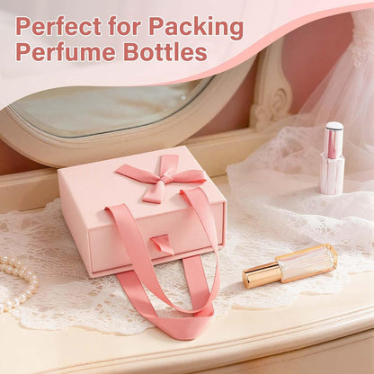 4.7x3.9x2'' Small Drawer Pink Gift Box for Presents, Empty Mini Gift Box for Women Men, Mini Decorative Storage Case with Ribbon for Gifts, Pink Packaging Wrap Paper Boxes for Travel Bottles
