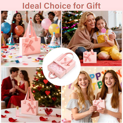 4.7x3.9x2'' Small Drawer Pink Gift Box for Presents, Empty Mini Gift Box for Women Men, Mini Decorative Storage Case with Ribbon for Gifts, Pink Packaging Wrap Paper Boxes for Travel Bottles