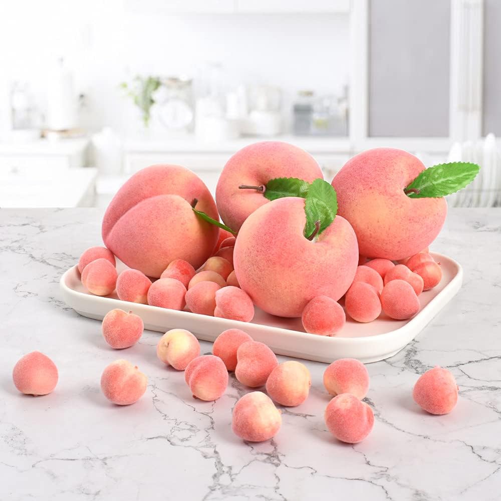 Artificial Peach, Simulation Pink Peach Fake Fruit Mini Lifelike Peach Large Fake Peach Model Home House Kitchen Party Decoration Desk Ornament (54pcs)