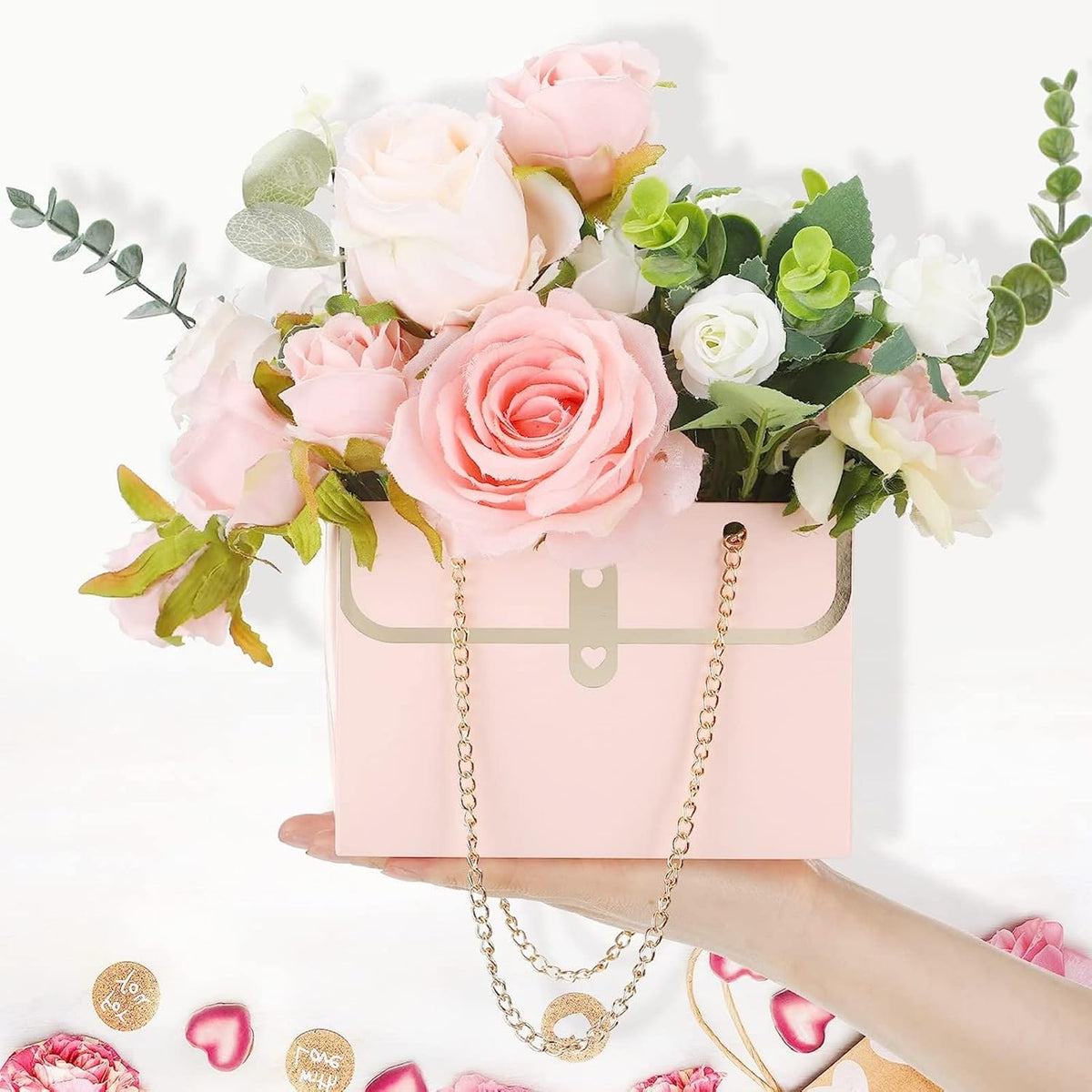 LONG XIN SERIES 12PCS Pink Cardboard Wrapping Gift Bags for Bouquets
