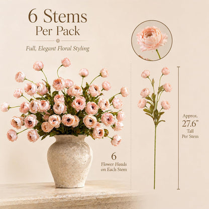 6 Pcs Peony Artificial Flowers, 27" Fake Silk Peonies Flowers for Vase, Bulk Fake Peonies Branches with Long Stems for Wedding Bouquets Centerpieces Office Decor DIY Arrangements, Pink