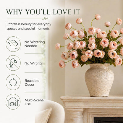 6 Pcs Peony Artificial Flowers, 27" Fake Silk Peonies Flowers for Vase, Bulk Fake Peonies Branches with Long Stems for Wedding Bouquets Centerpieces Office Decor DIY Arrangements, Pink