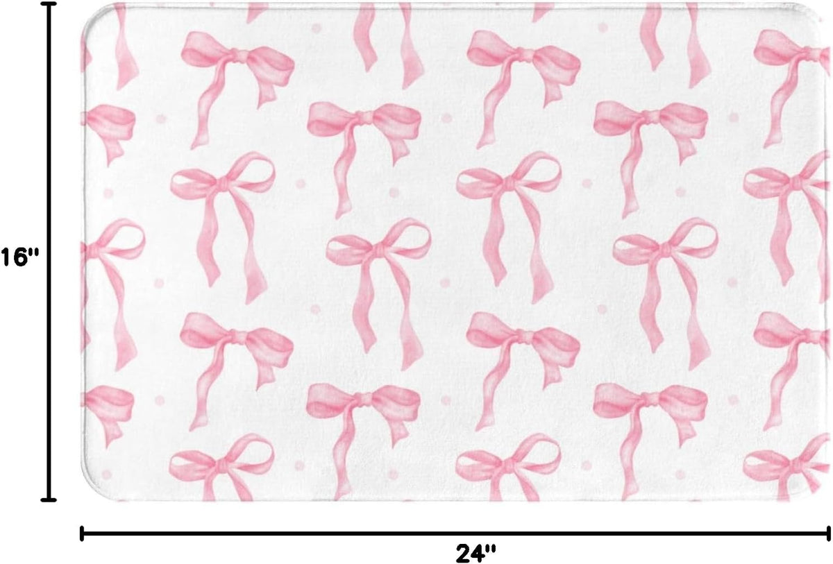 Memory Foam Bath Mat with Pink Bow Pattern，16INX24IN
