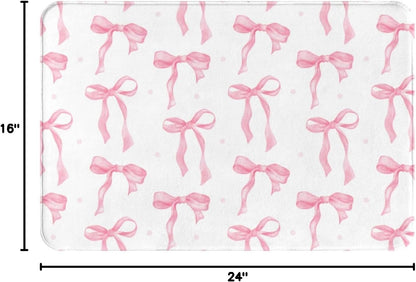 Memory Foam Bath Mat with Pink Bow Pattern，16INX24IN