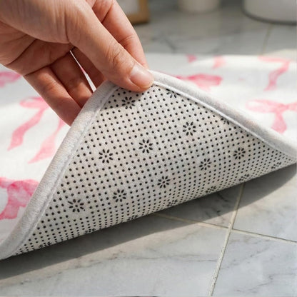 Memory Foam Bath Mat with Pink Bow Pattern，16INX24IN