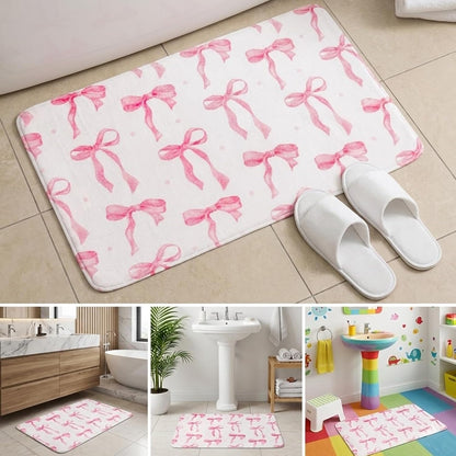 Memory Foam Bath Mat with Pink Bow Pattern，16INX24IN