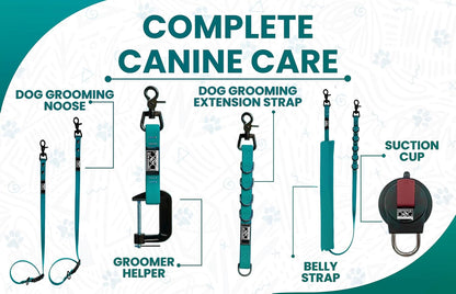 Prestige Elite - Set of 6 - Groomers Helper, Grooming Loops for Dogs Groomers - Adjustable Biothane Dog Grooming Belly Band, Grooming Noose, Extension Strap, Suction Cup & Dog Grooming Loop