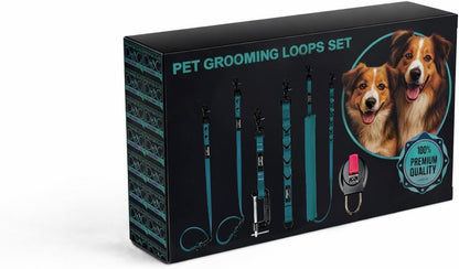 Prestige Elite - Set of 6 - Groomers Helper, Grooming Loops for Dogs Groomers - Adjustable Biothane Dog Grooming Belly Band, Grooming Noose, Extension Strap, Suction Cup & Dog Grooming Loop