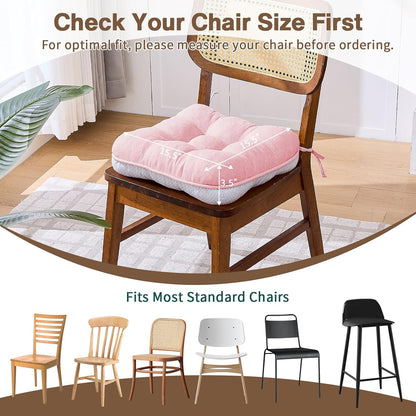 Pink Chair Cushions for Dining Chairs Set of 4,3.5" Thick Kitchen Table Chair Pads with Ties,Non Slip Backing and Covers, Seat Cushion for Dining Room,Bar,Patio Chairs,15.5"X15.5"X3.5",Pink