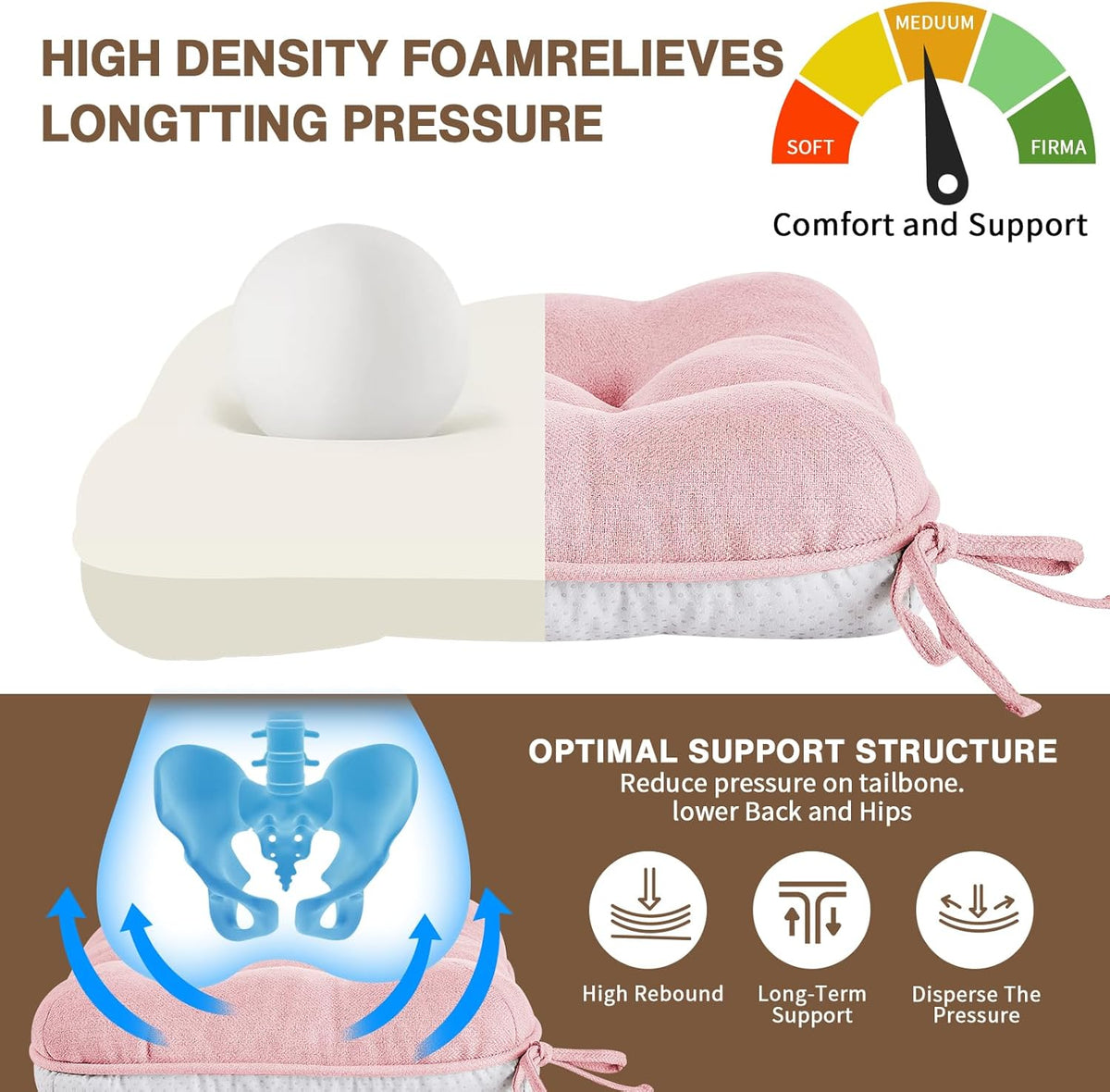 Pink Chair Cushions for Dining Chairs Set of 4,3.5" Thick Kitchen Table Chair Pads with Ties,Non Slip Backing and Covers, Seat Cushion for Dining Room,Bar,Patio Chairs,15.5"X15.5"X3.5",Pink