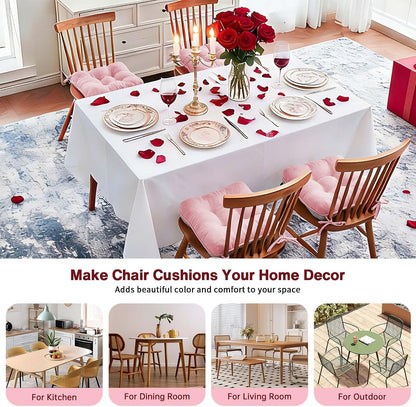 Pink Chair Cushions for Dining Chairs Set of 4,3.5" Thick Kitchen Table Chair Pads with Ties,Non Slip Backing and Covers, Seat Cushion for Dining Room,Bar,Patio Chairs,15.5"X15.5"X3.5",Pink