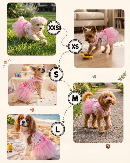 Pink Flamingo Pool Party Pet Dress for Small Dogs, Cats - Double-Layer Ruffled Skirt - Satin Bow - Summer Beach, BBQ Dress