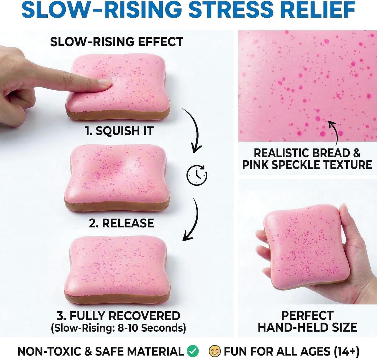 Slow Rising Squishy Butter Bread Squishy, Sensory Fidget Toys for Adults & Teens ADHD Anxiety Relief, Realistic Bread Squishy with Butter Scent, Fun Party Favors & Stocking Stuffers Gift (Pink)